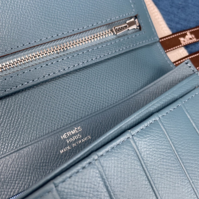 H**mes bearn soufflet epsom leather graphite wallet blue