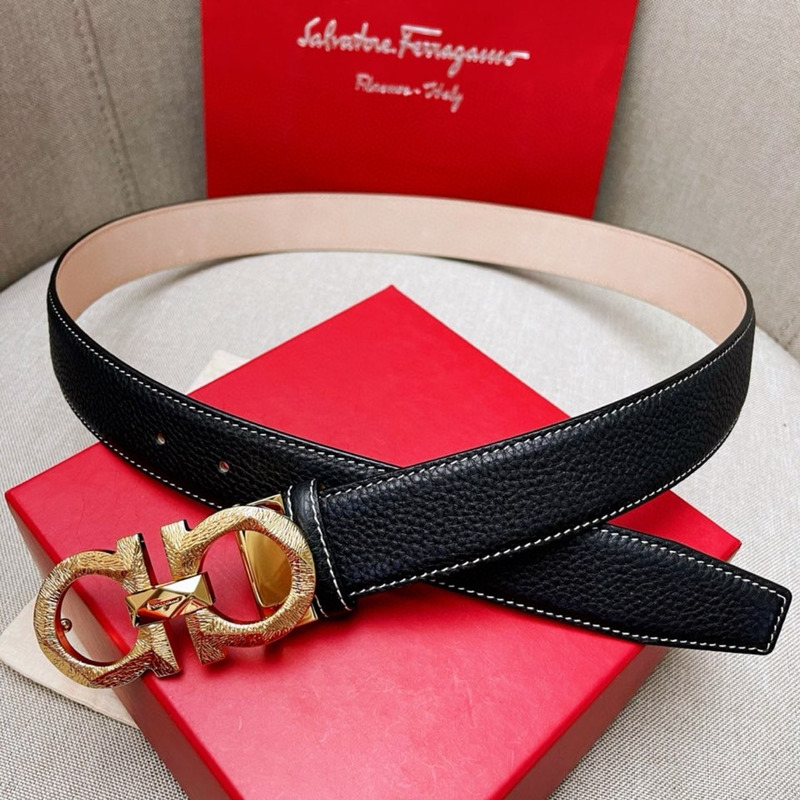 Ferragamo Reversible and Adjustable Gancini Belt Gold Black&Gold