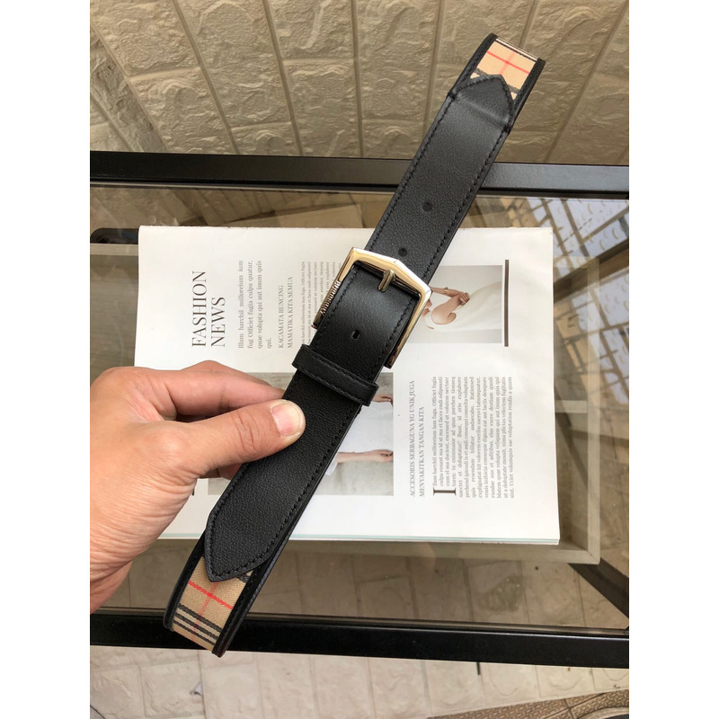 B**rry vintage check and leather belt silver
