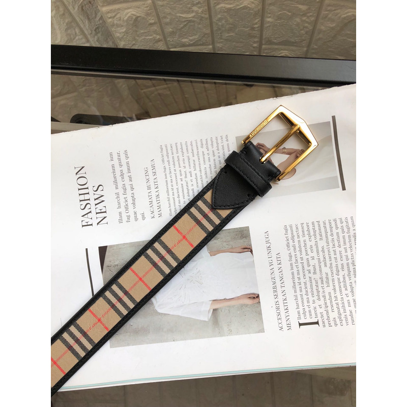 B**rry vintage check and leather belt gold