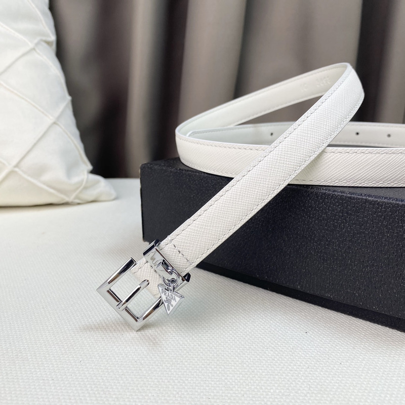 Pra*a triangle logo saffiano razor women belt white