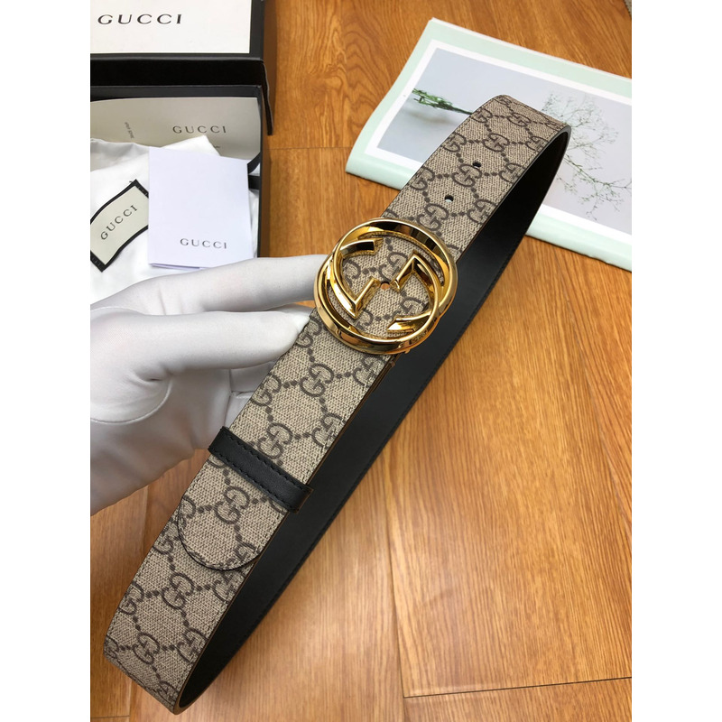 G*u*i interlocking gold-tone g belt gray