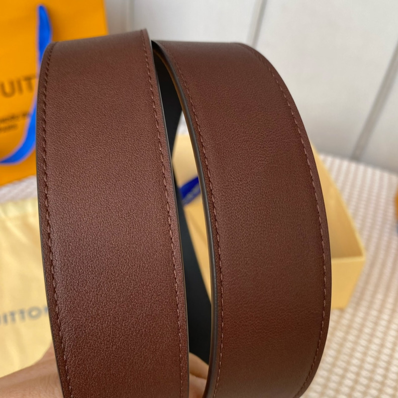 l**is V*t*n leather belt with silver-tone locker brown