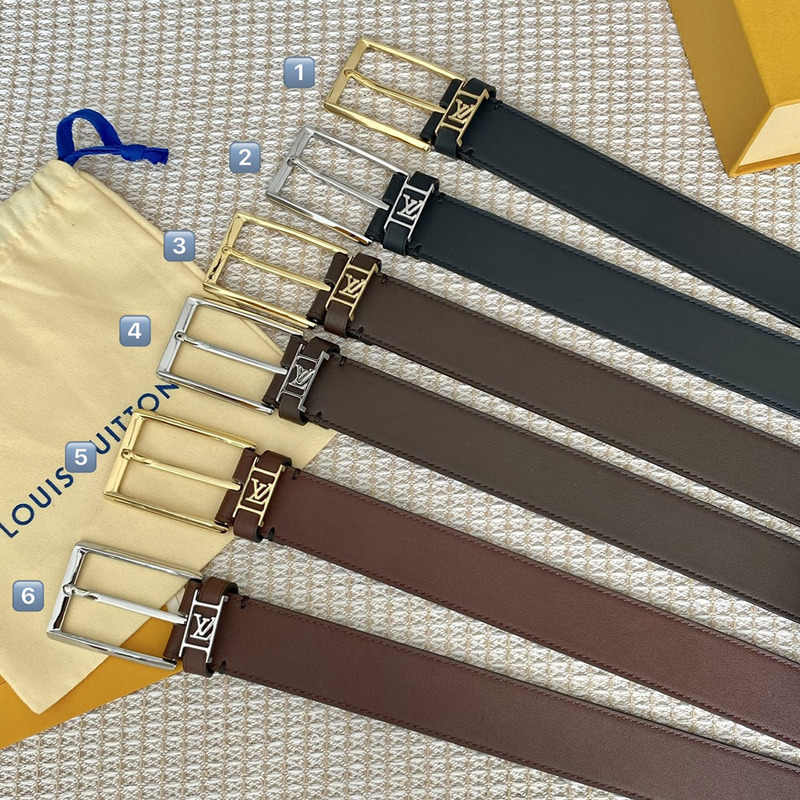 l**is V*t*n leather belt with silver-tone locker brown