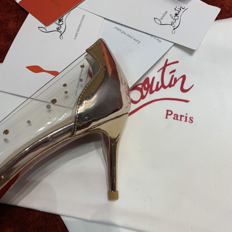 Ch**an louboutin follies strass embellished mesh pumps 8.5cm gold