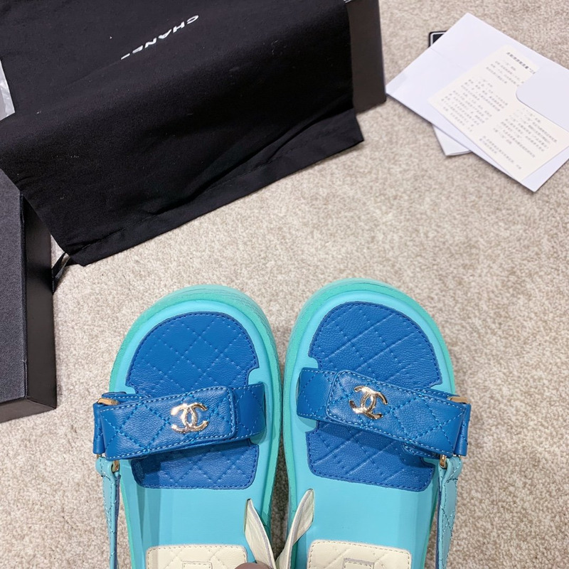 Ch*el open toe platform plain block heels blue/white