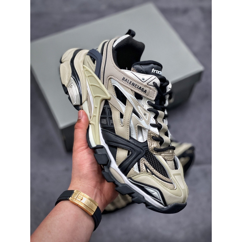 Ba*len*cia*ga mesh and nylon track 2.0 sneaker beige and black