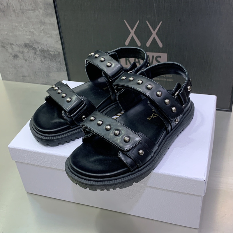 D*or black lambskin and silver-finish rivets D*oract sandal