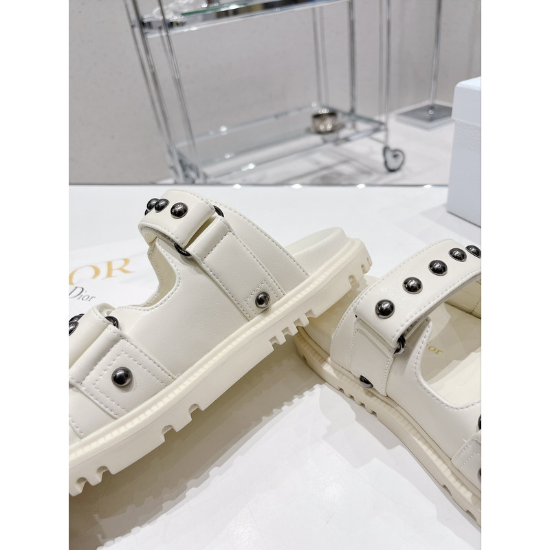 D*or act sandal with lambskin and silver-finish rivets in white