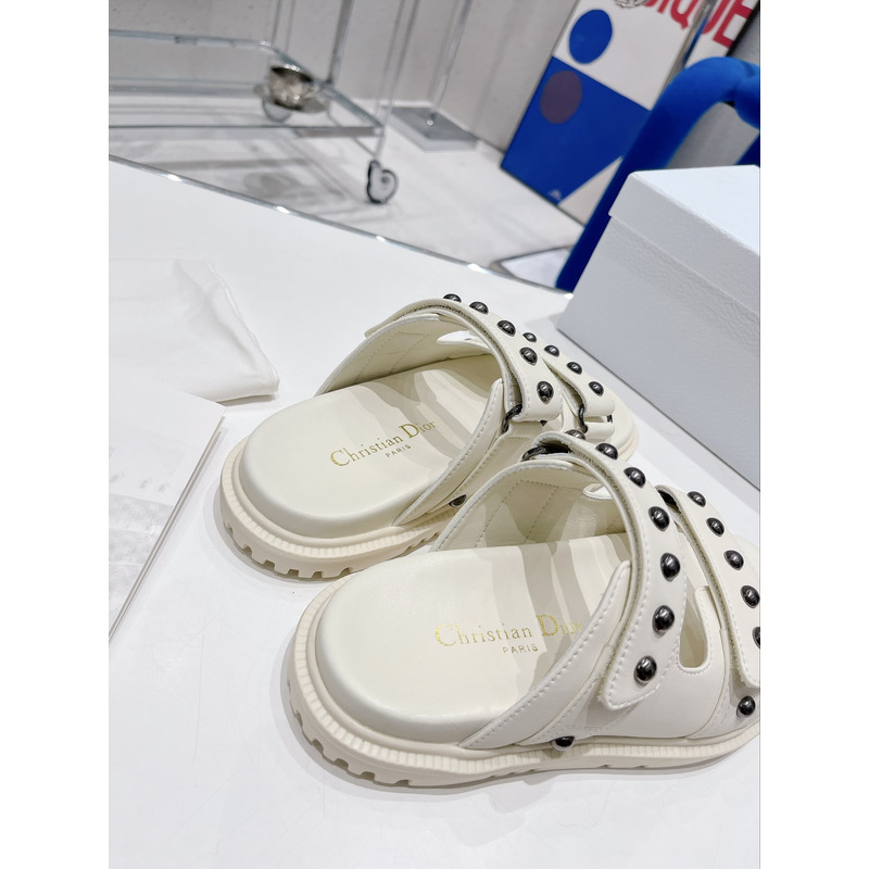 D*or act sandal with lambskin and silver-finish rivets in white