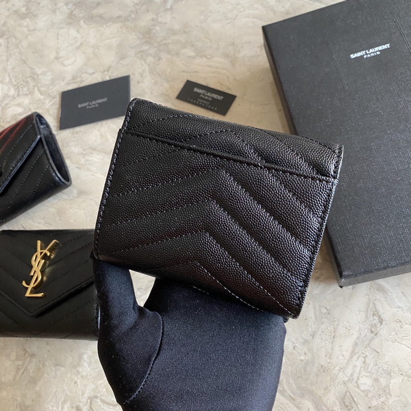 Saint Laurent Quilted Small Envelope Wallet in Grait De Poudre Emobossed Leather