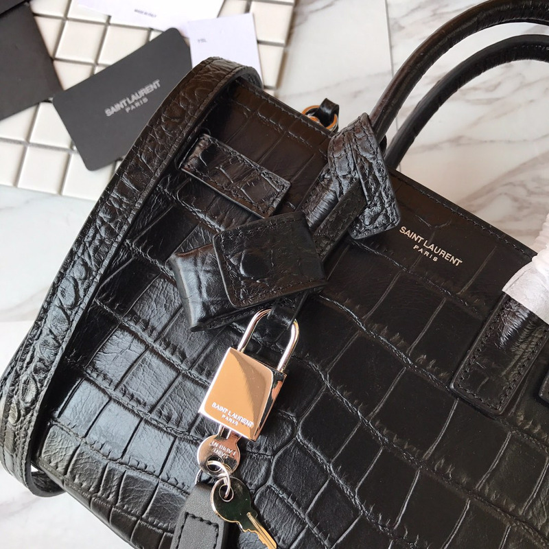 Saint Laurent Baby Classic Sac De Jour In Crocodile Embossed Leather Black