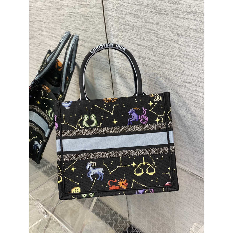 D*or medium lady d-lite bag pixel zodiac embroidery black multicolor
