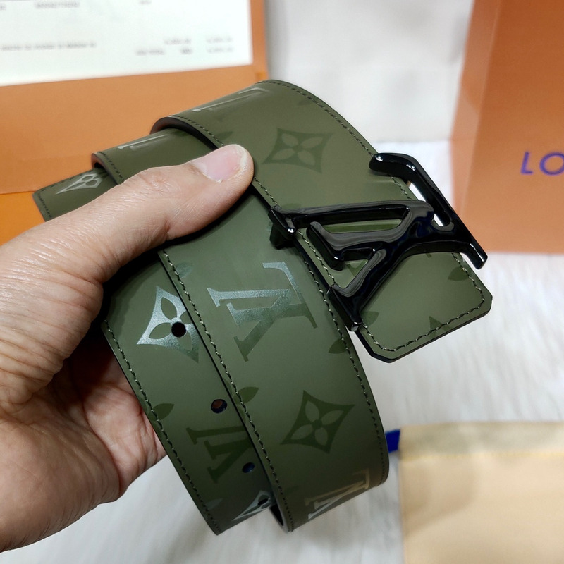 l**is V*t*n black lv lock leather belt green