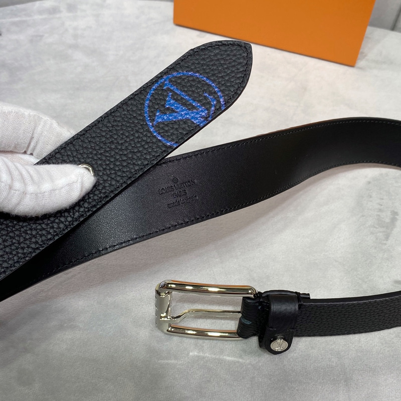 l**is V*t*n silver-tone 35mm belt with blue logo black