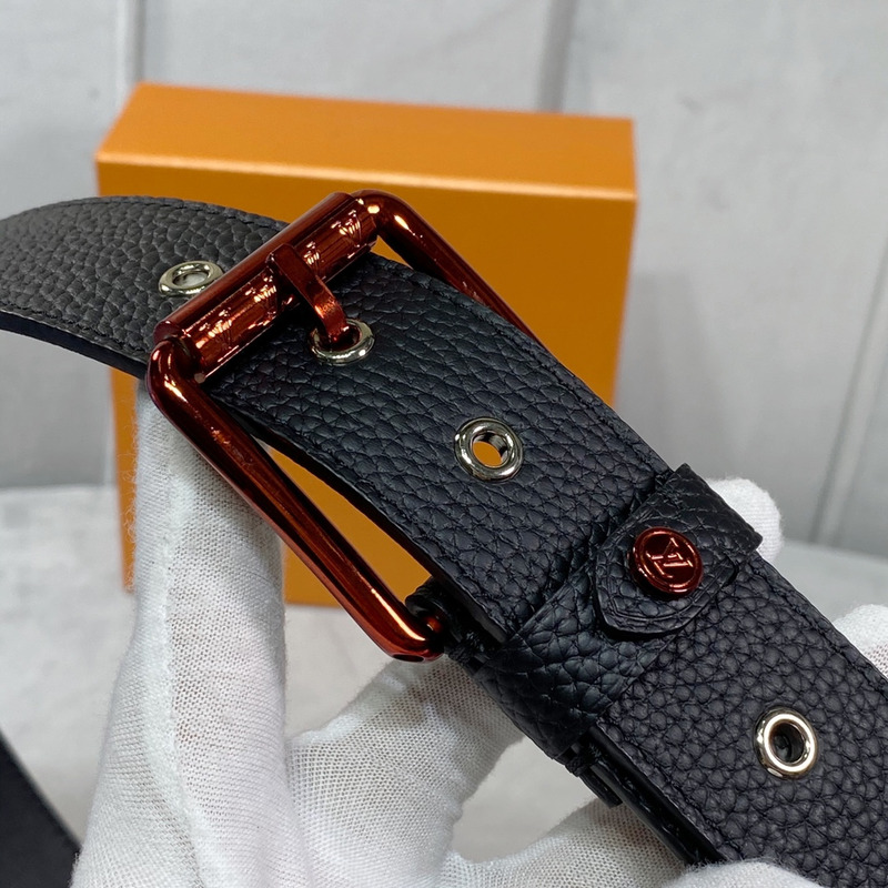 l**is V*t*n vendome copper-tone lock 35mm belt with blue logo black