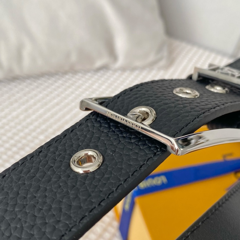 l**is V*t*n vendome silver-tone lock 35mm belt with blue logo black