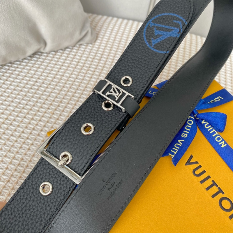 l**is V*t*n vendome silver-tone lock 35mm belt with blue logo black