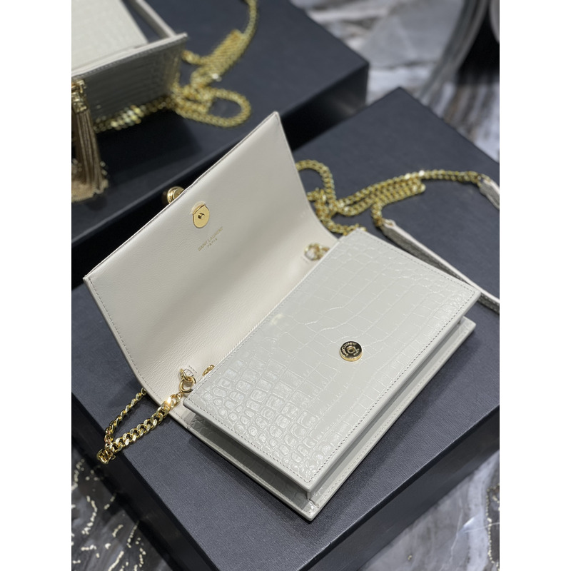 Saint Laurent Monogram Grain de Poudre Crossbody Bag White