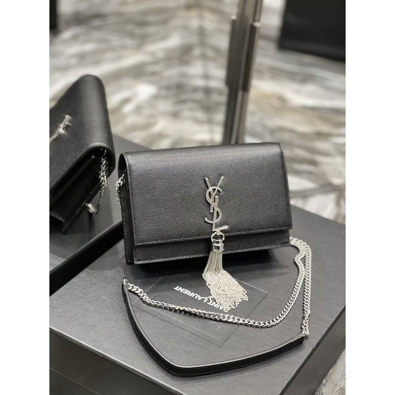 Saint Laurent Monogram Grain de Poudre Crossbody Bag Black(Sliver Logo)