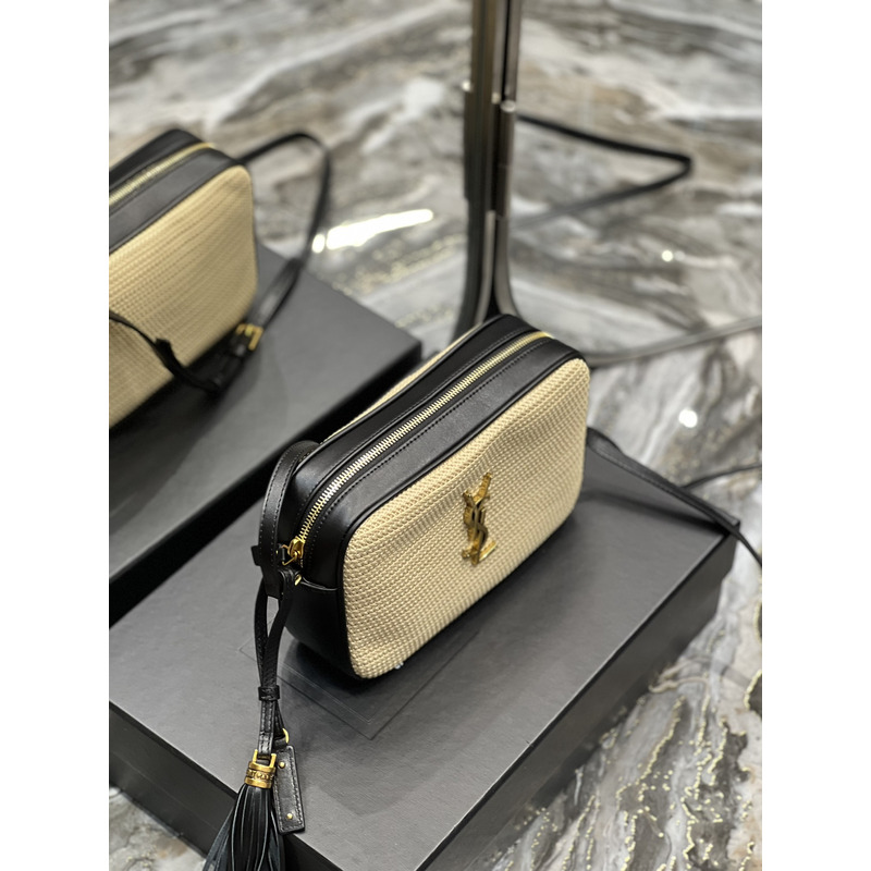 SAINT LAURENT Lou Camera Raffia Crossbody Bag