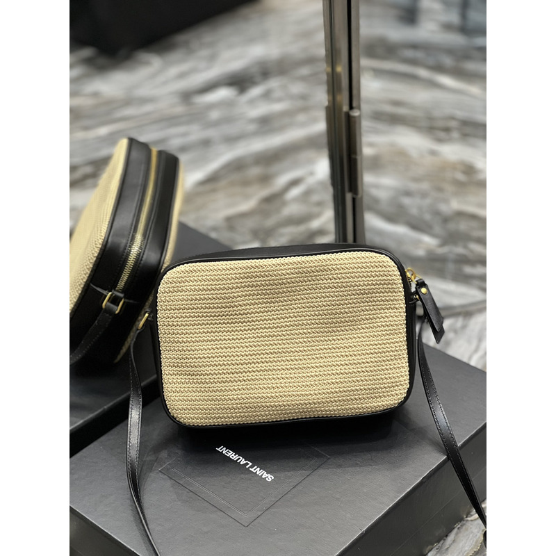 SAINT LAURENT Lou Camera Raffia Crossbody Bag