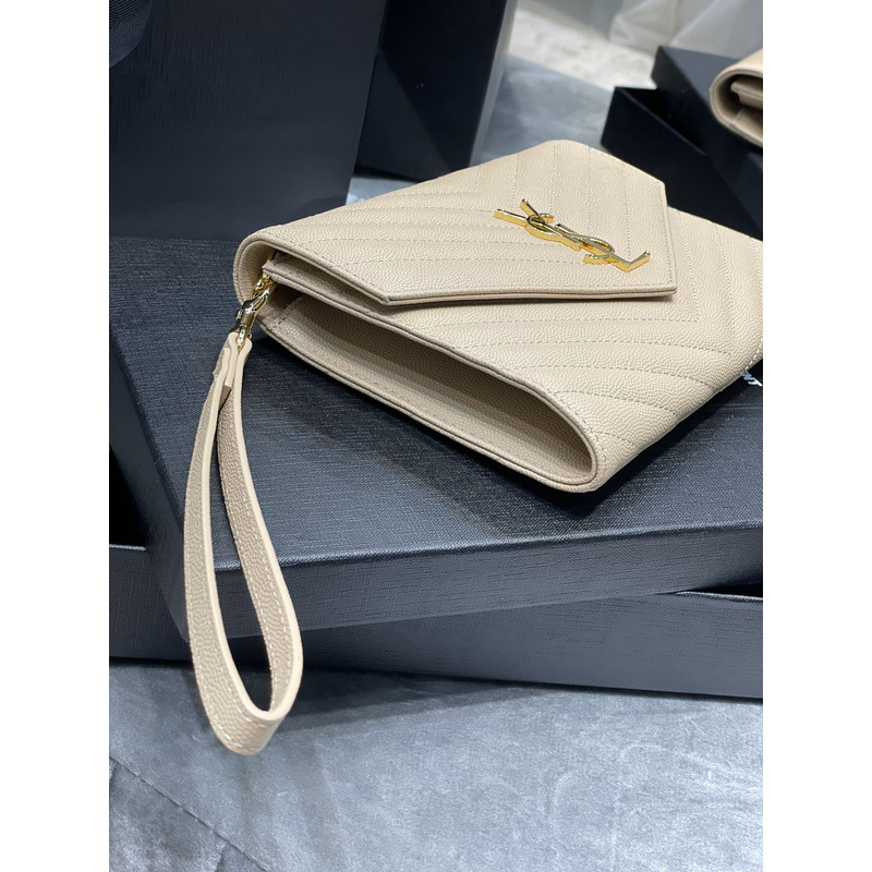Saint Laurent Flap Pounch in Grain De Pouder Embossed Leather Beige