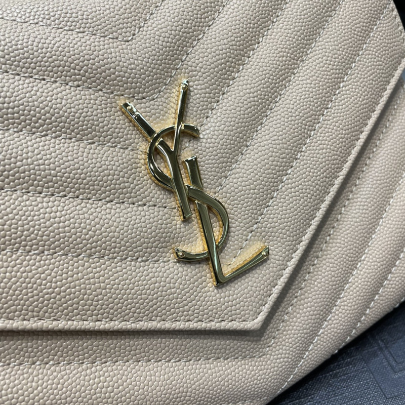 Saint Laurent Flap Pounch in Grain De Pouder Embossed Leather Beige