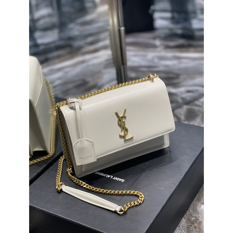 SAINT LAURENT Sunset Shoulder Bag White Leather