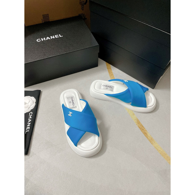 Ch*el fabric mules blue