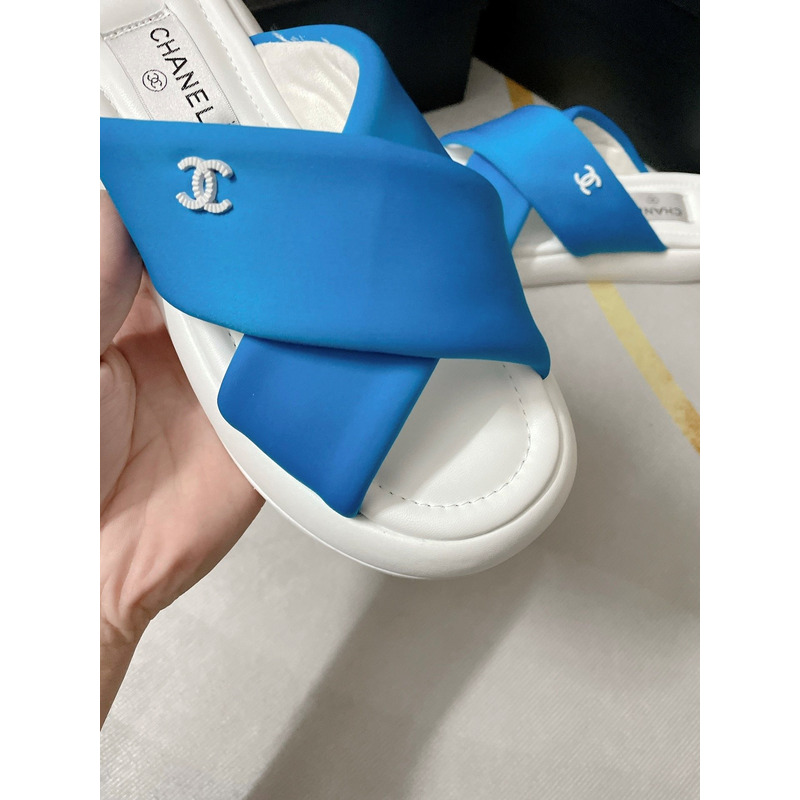 Ch*el fabric mules blue
