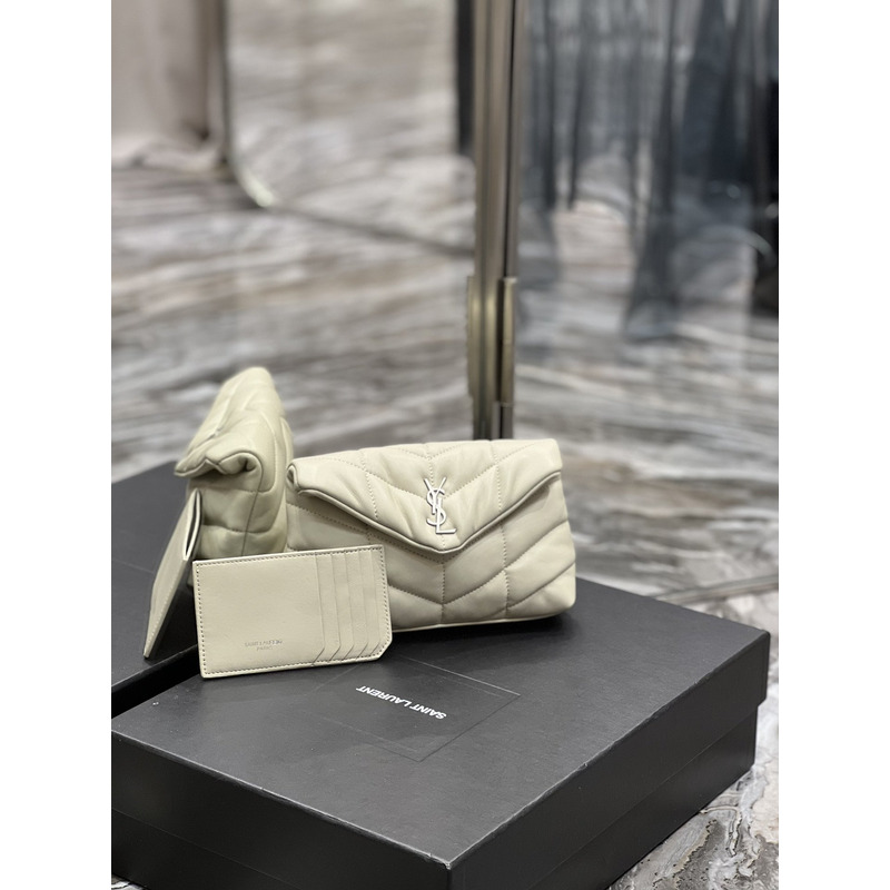 Saint Laurent Loulou Puffer Handbag White Silver