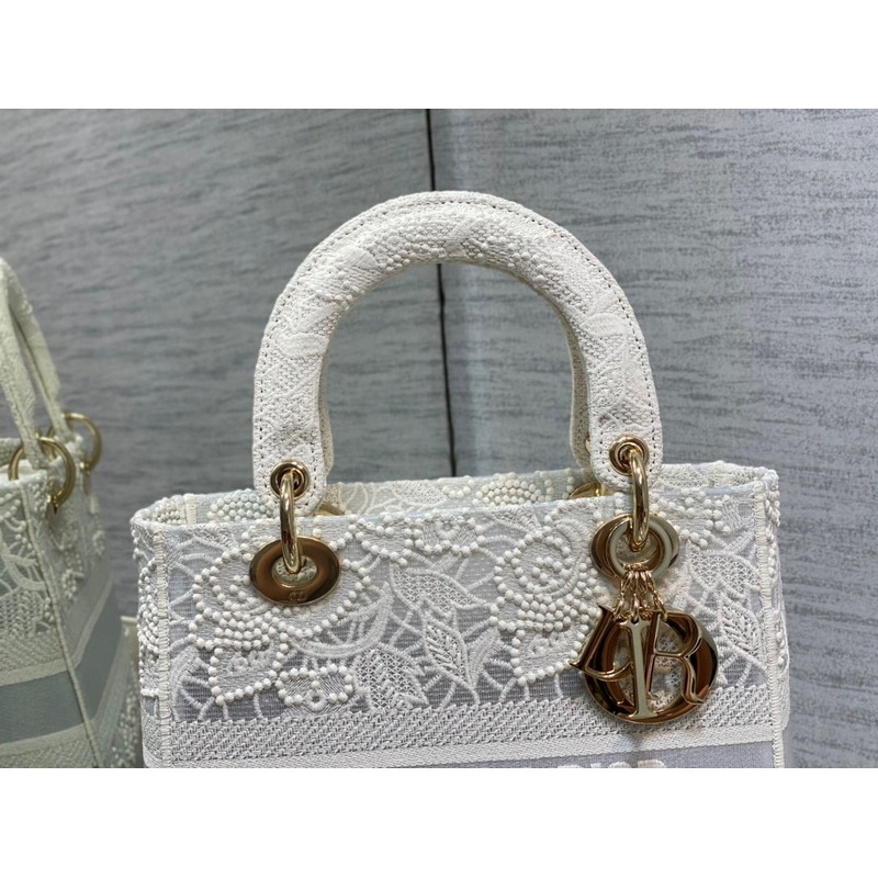D*or medium lady d-lite bag natural embroidery with macramé effect