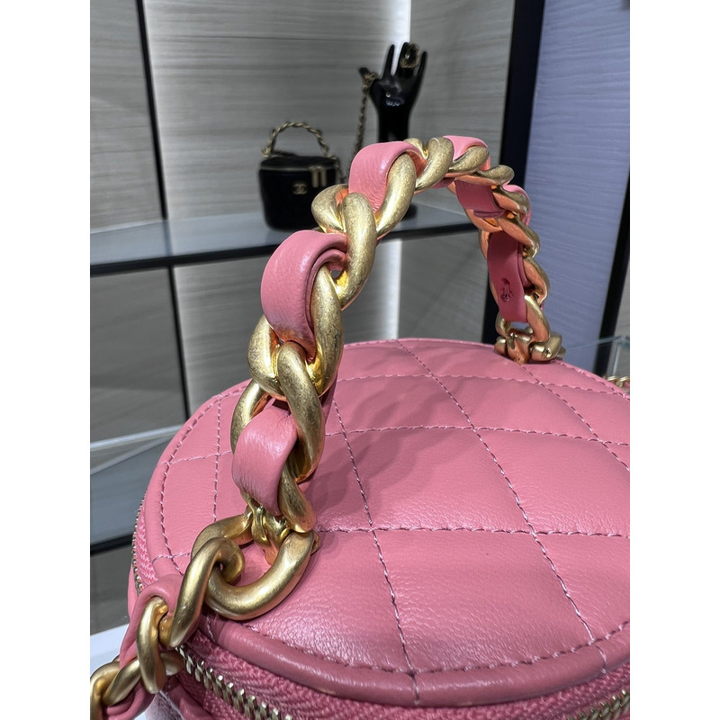 Ch*el Ch*el chain cosmetic bag leather & gold-tone metal pink