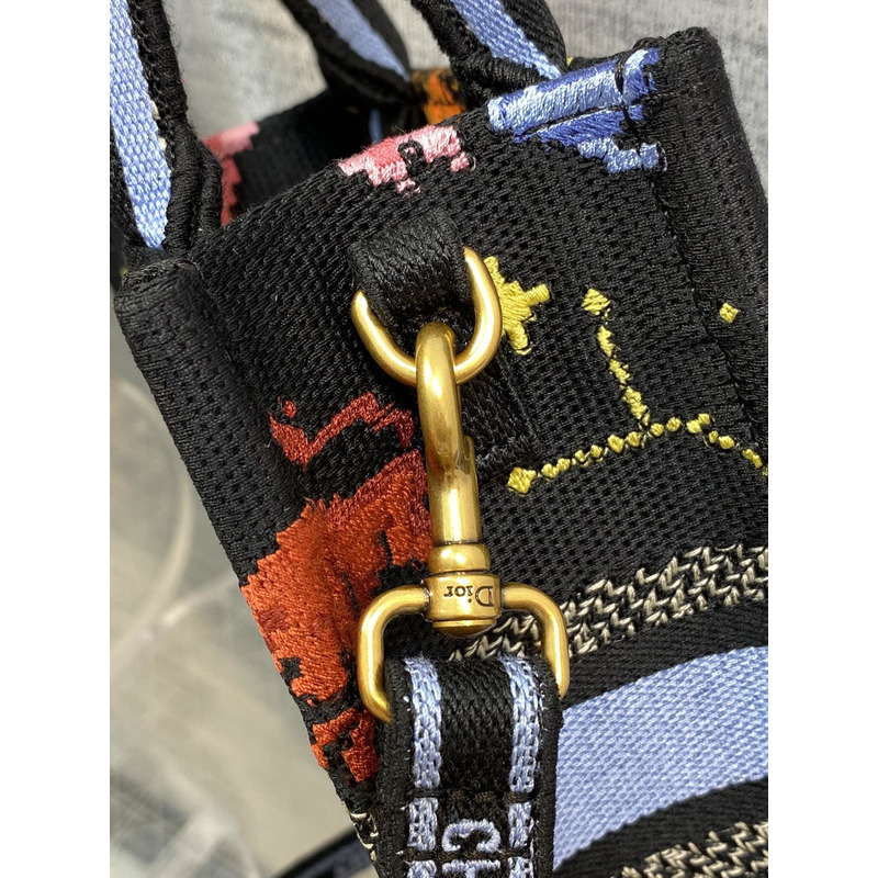 D*or mini book tote phone pouch multicolor D*or zodiac pixel pattern embroidery in black
