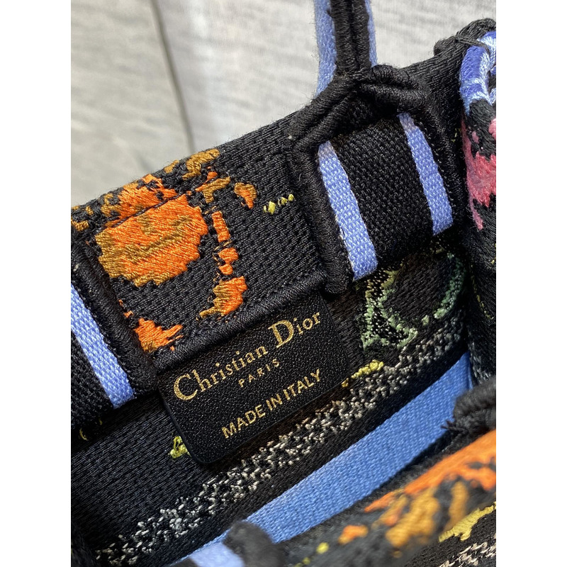 D*or mini book tote phone pouch multicolor D*or zodiac pixel pattern embroidery in black