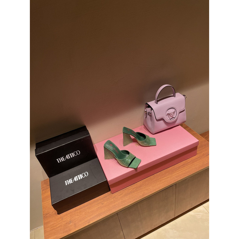 TheAttico Devon Patent Leather Sandals Green