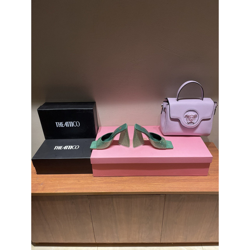 TheAttico Devon Patent Leather Sandals Green