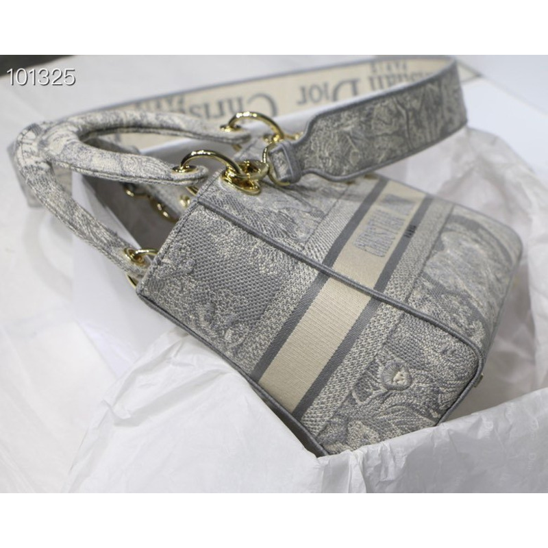 D*or lady d-lite bag toile de jouy embroidery in gray