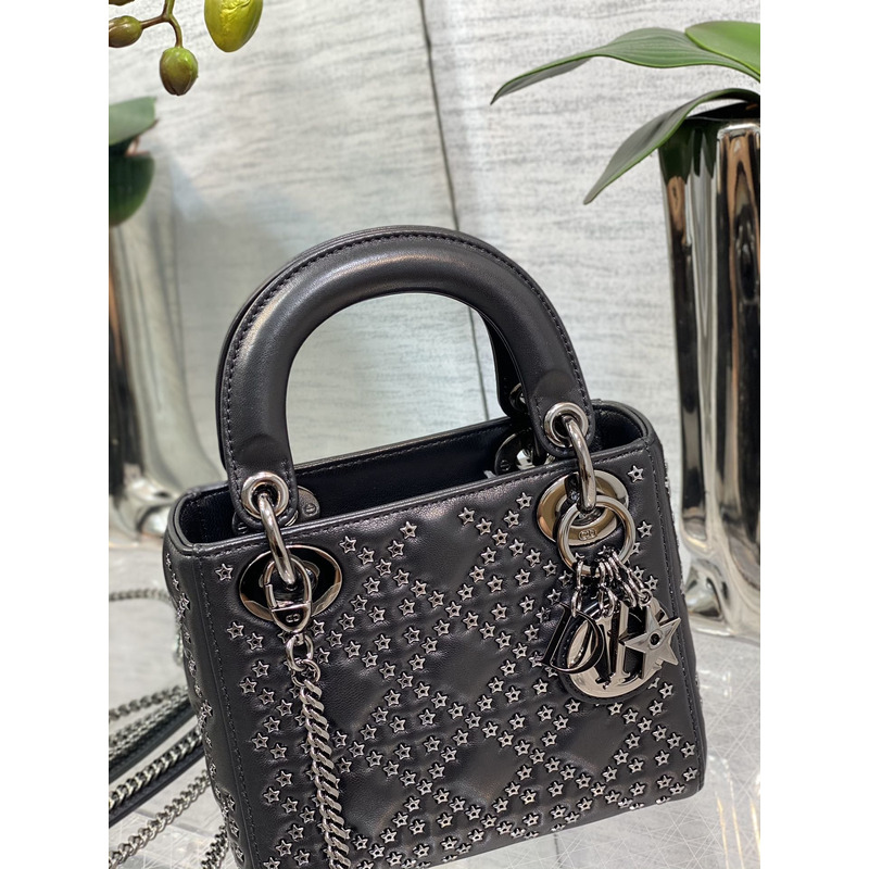 D*or mini lady  my abc  latte lucky star cannage lambskin in black