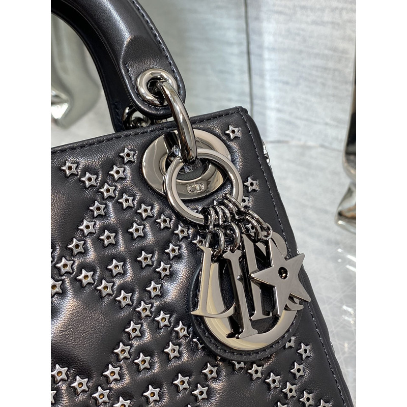 D*or mini lady  my abc  latte lucky star cannage lambskin in black
