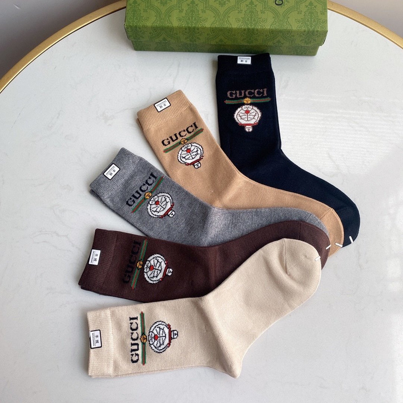 G*u*i x doraemon cotton crew socks (5-pair)