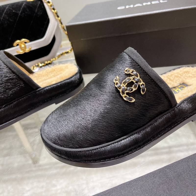 Ch*el pony style calfskin mules black