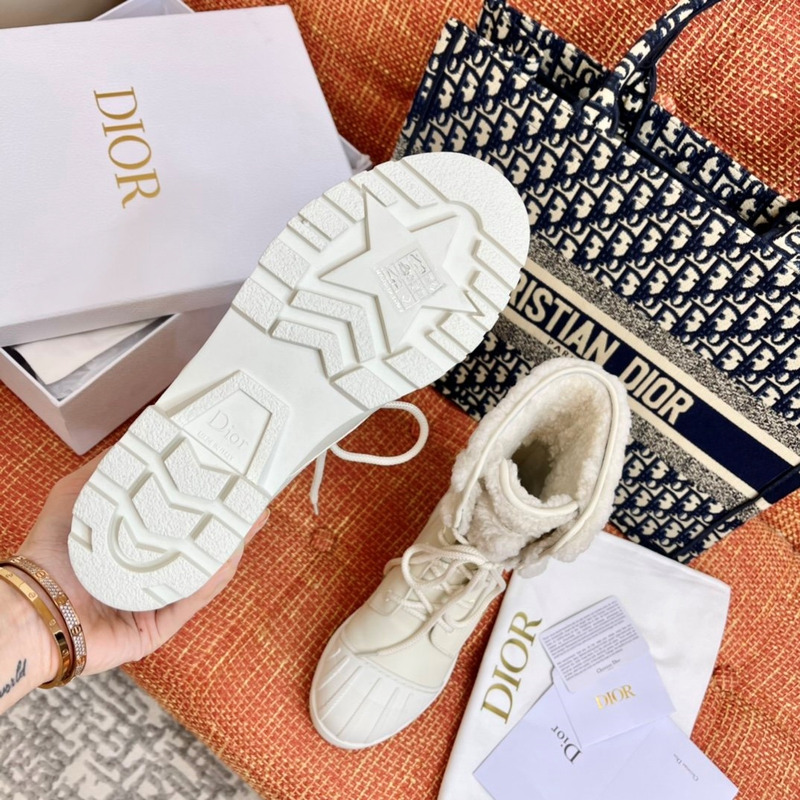 D*or d-major ankle boot white technical fabric and white calfskin