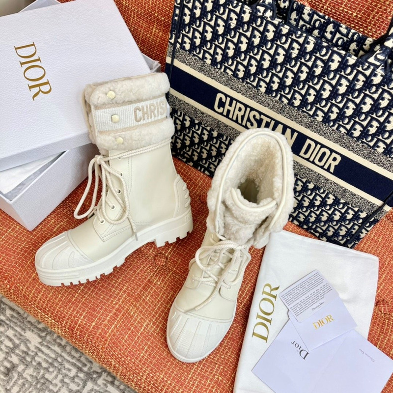 D*or d-major ankle boot white technical fabric and white calfskin