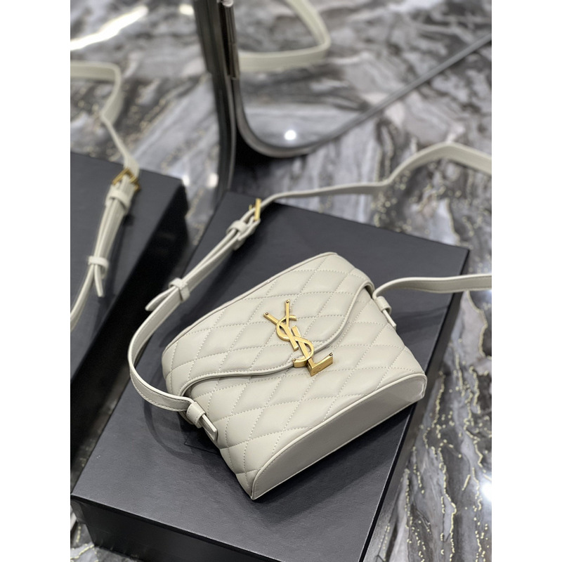 Saint Laurent June Quilted Leather Shoulder Bag White