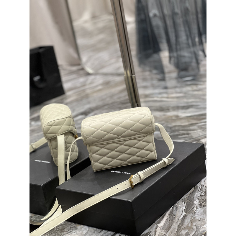 Saint Laurent June Quilted Leather Shoulder Bag White