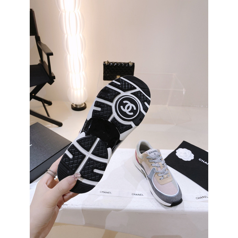 Ch*el fabric & suede calfskin multicolor sneakers