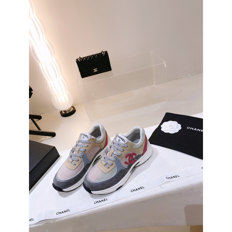 Ch*el fabric & suede calfskin multicolor sneakers