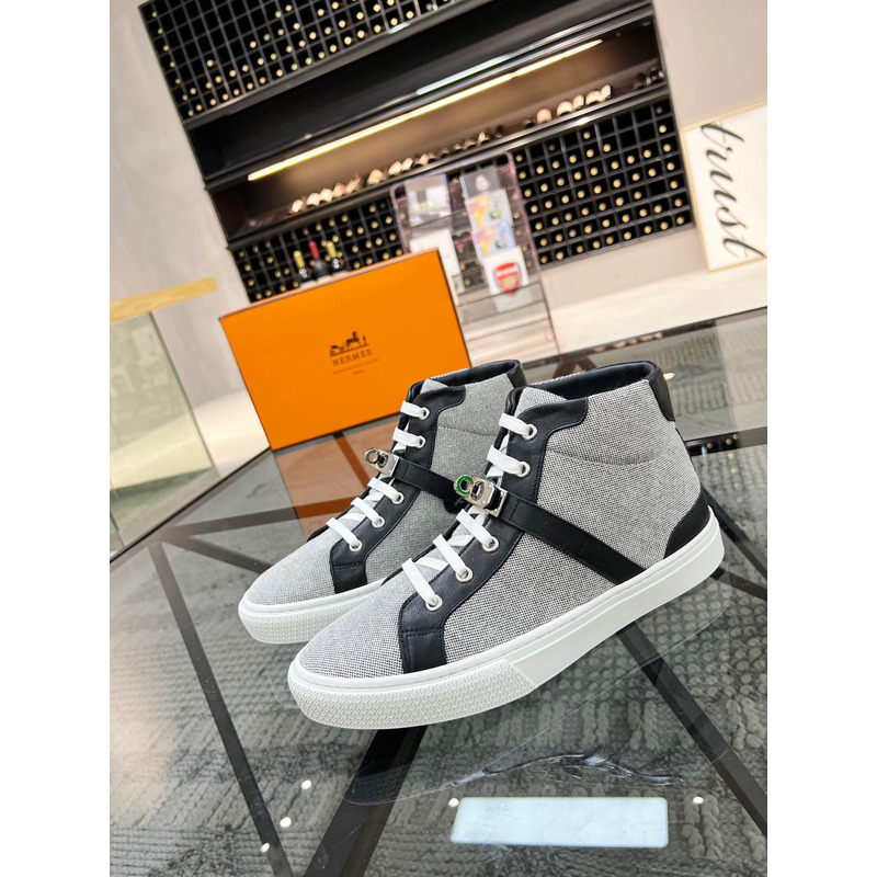 H**mes kelly day high-top sneakers gray&black/silver